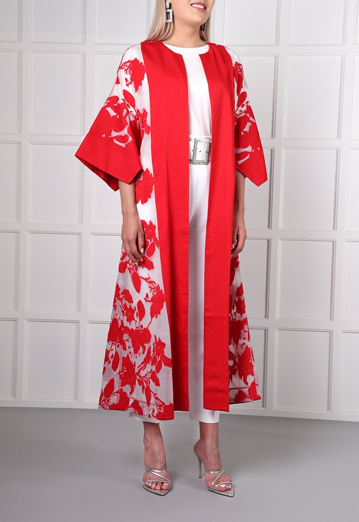 Choice Floral Burnout Kimono
 Red - Wardrobe Fashion