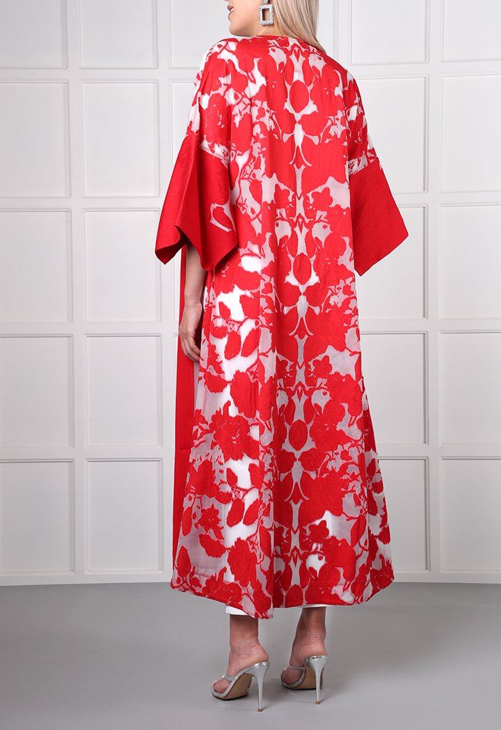 Choice Floral Burnout Kimono
 Red - Wardrobe Fashion