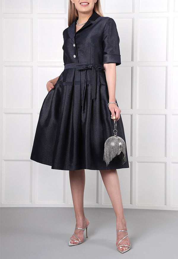 Choice Flared Hem Midi Dress Navy - Wardrobe Fashion