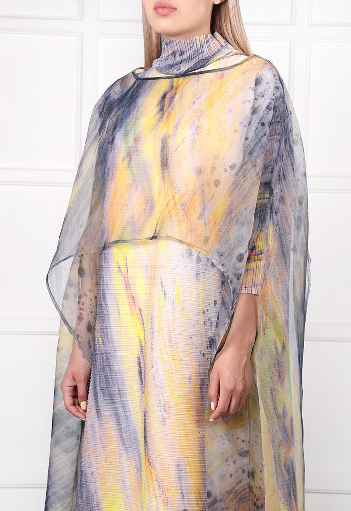 Choice Printed Chiffon Poncho Yellow - Wardrobe Fashion