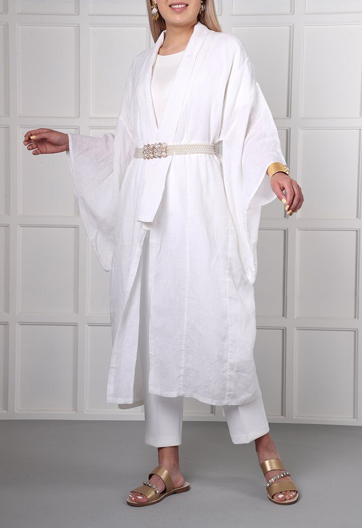 Choice Linen Kimono Kaftan Offwhite - Wardrobe Fashion