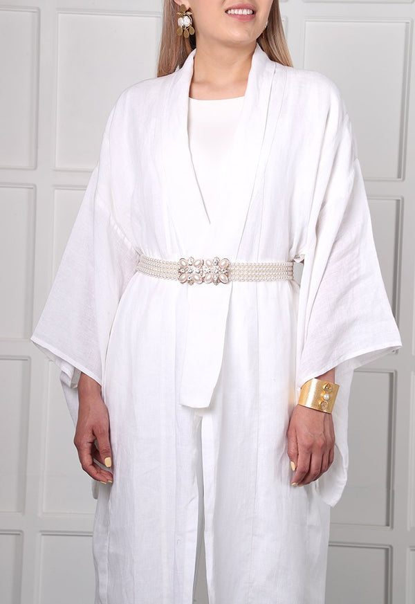 Choice Linen Kimono Kaftan Offwhite - Wardrobe Fashion