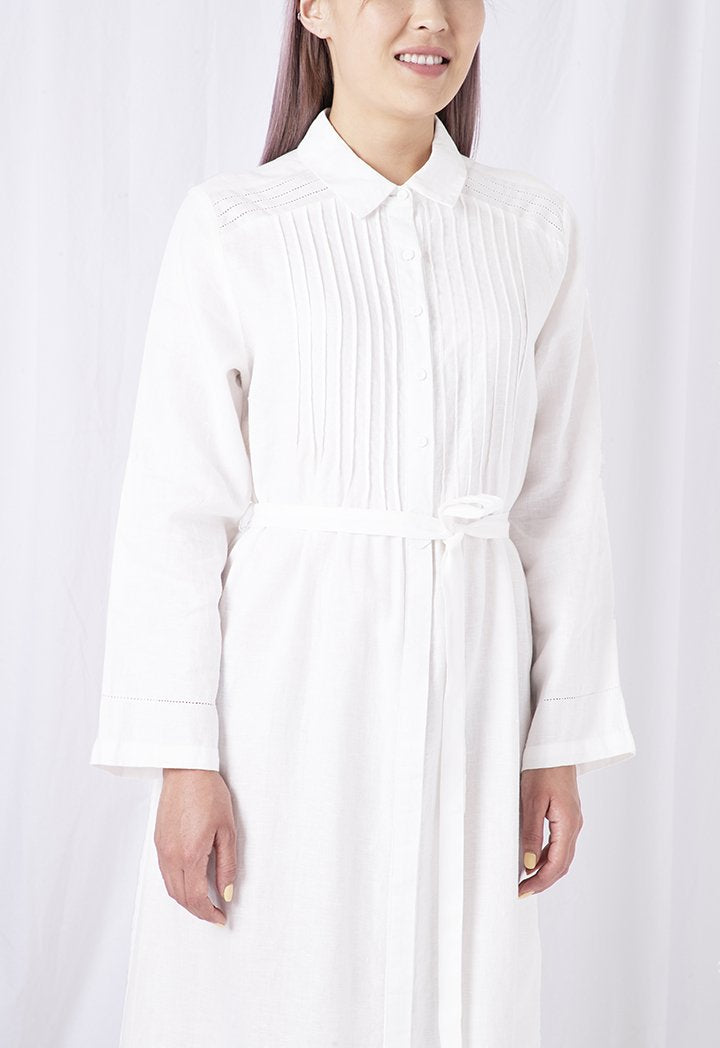 Choice Pintuck Detailed Shirt Dress Off White - Wardrobe Fashion