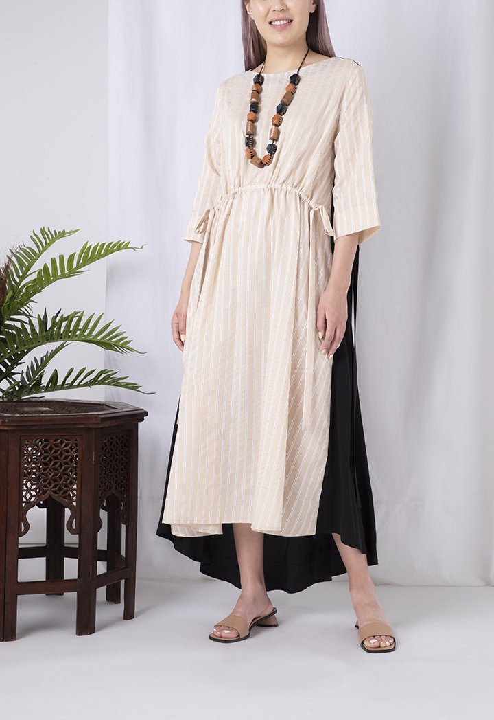 Choice Colorblock Mixed Fabric Midi Dress Multicolor - Wardrobe Fashion