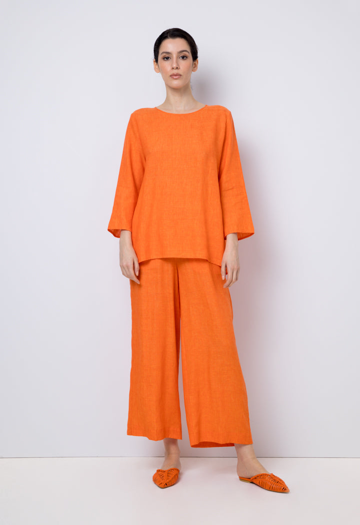 Choice Solid Long Sleeve Blouse Orange
