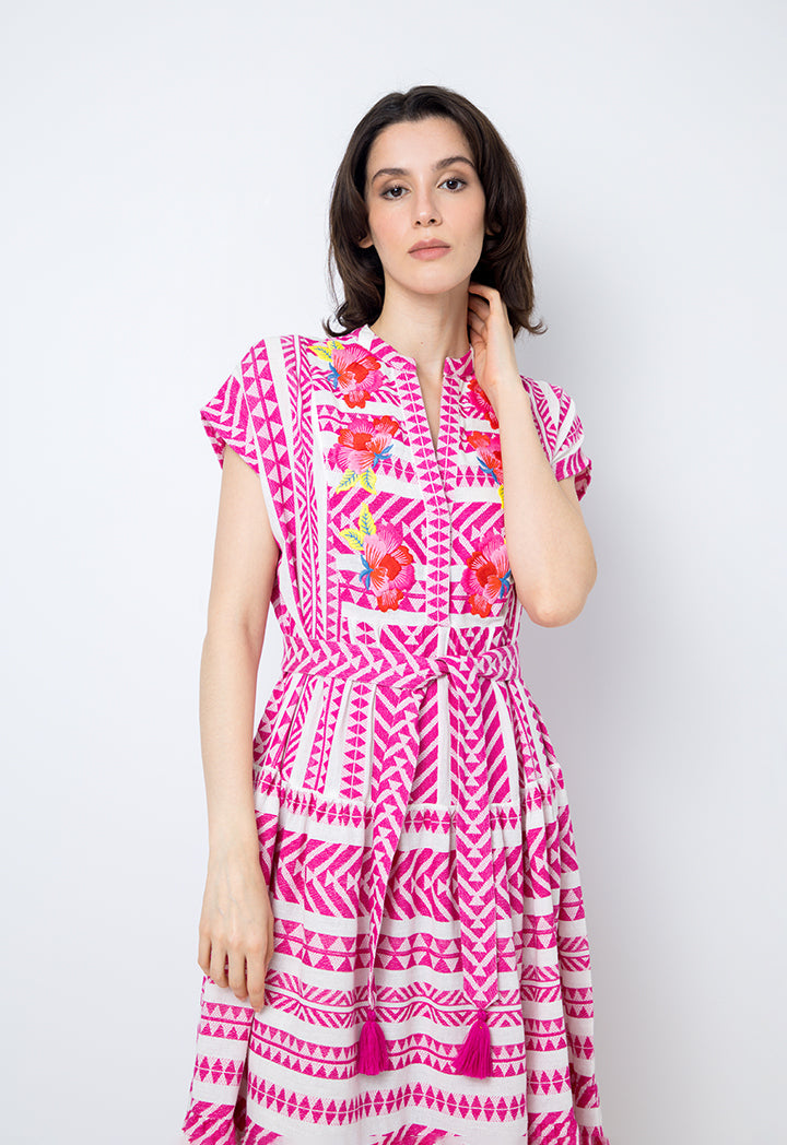 Choice Embroidered Floral Sleeveless Dress Pink
