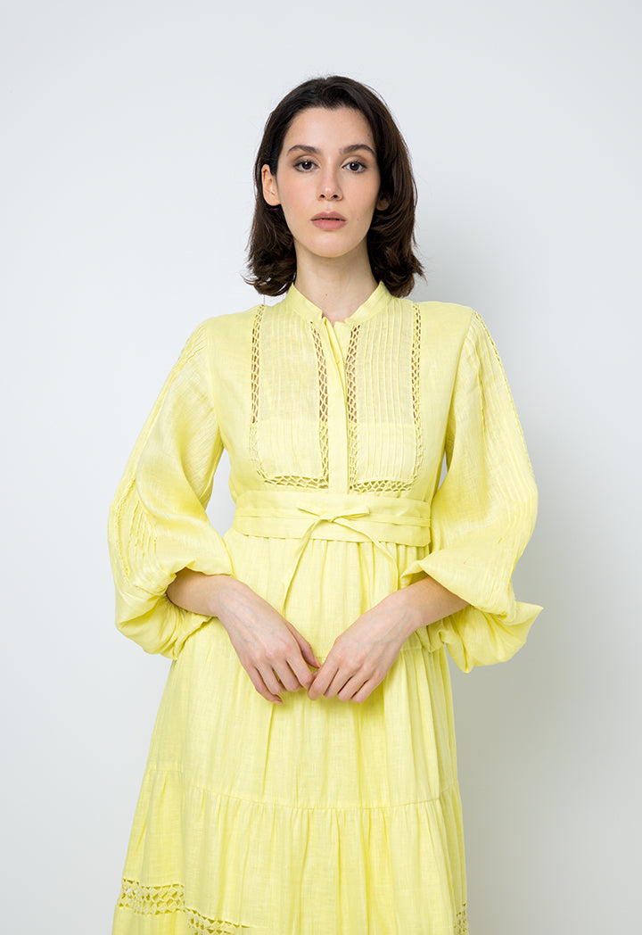 Choice Embroidered Detail Midi Dress Yellow
