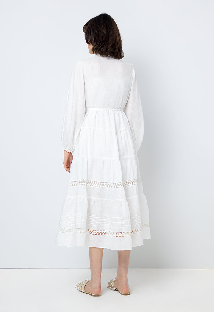 Choice Embroidered Detail Midi Dress Offwhite