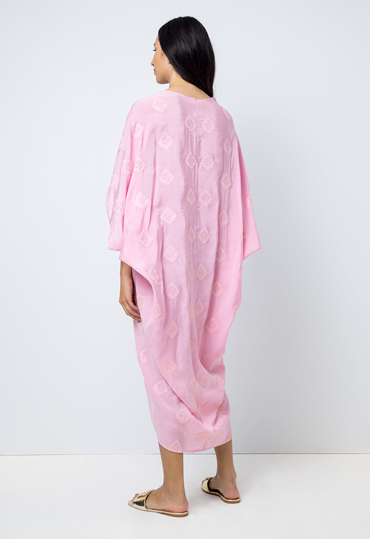 Choice Embroidered Sequins Short Sleeves Kaftan Pink