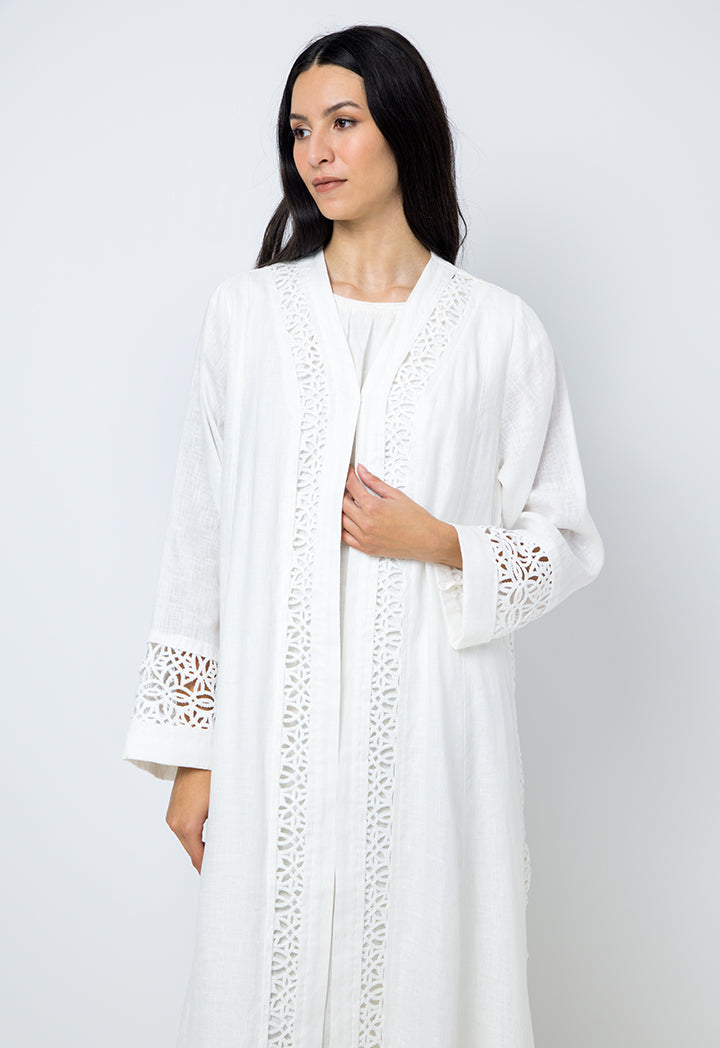 Choice Solid Embroidered Outerwear Offwhite