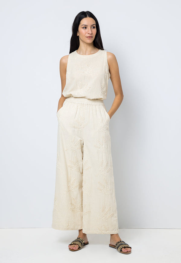 Choice Embroidered Straight Wide Legs Culottes Beige