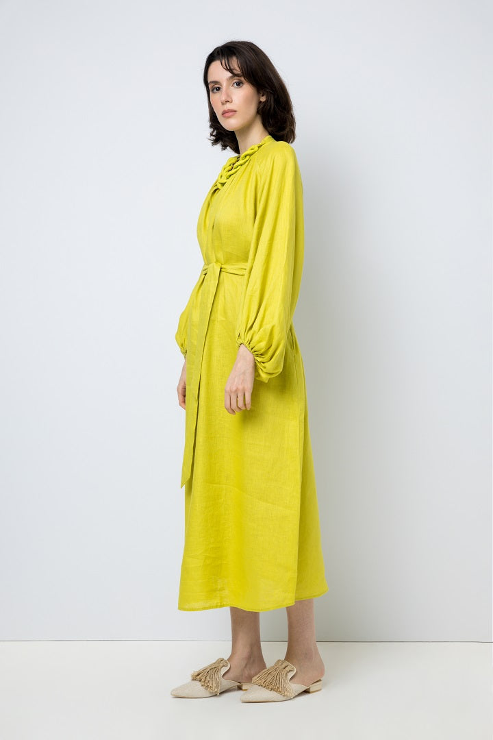 Choice Chain Detail Dress With Belt Lime