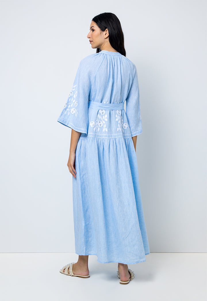 Choice Solid Embroidered Maxi Dress Light Blue
