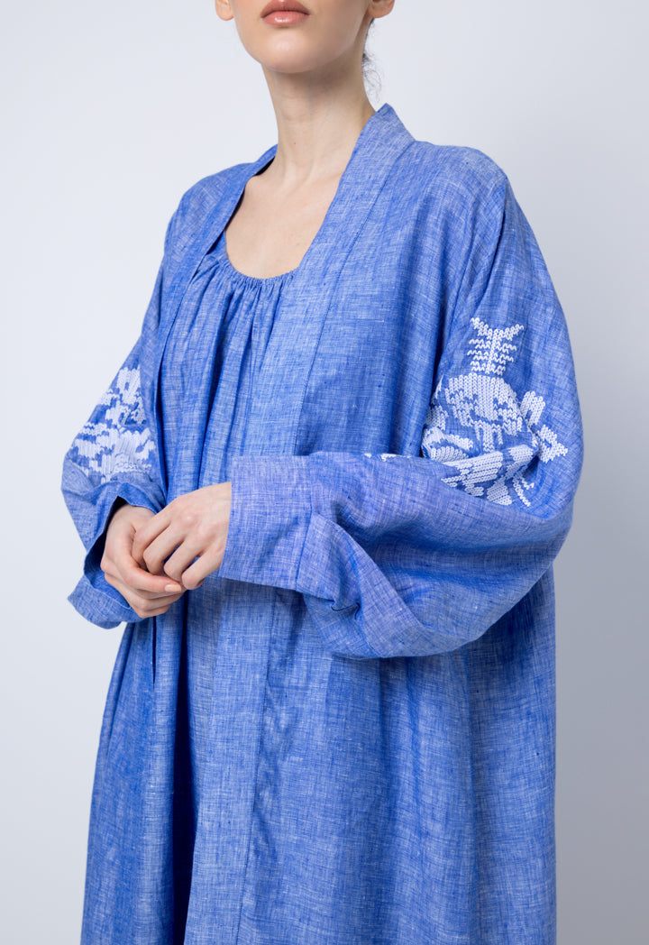 Choice Embroidered Print Kimono Outerwear Blue