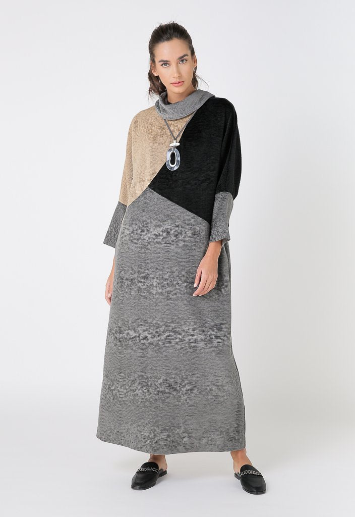 Choice Long Sleeve Cowl Neckline Dress Anthracite-Black-Dk