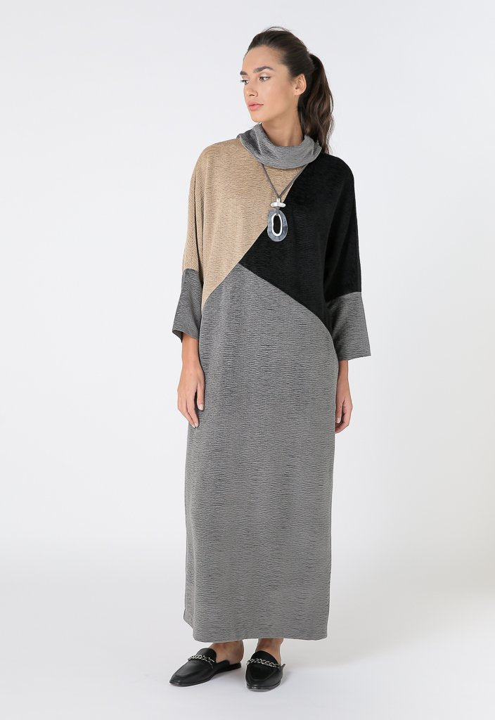 Choice Long Sleeve Cowl Neckline Dress Anthracite-Black-Dk
