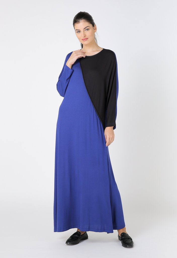 Choice Long Sleeve Leisure Jersey Dress Cobalt-Black