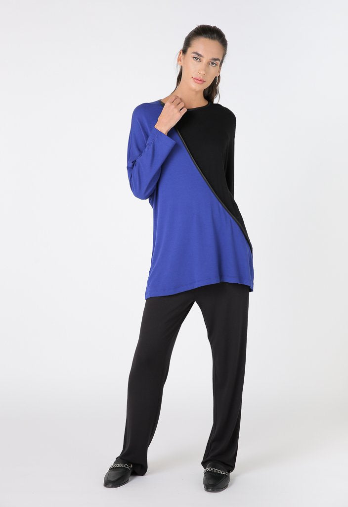 Choice Long Sleeve Comfortable Fit Blouse Cobalt-Black