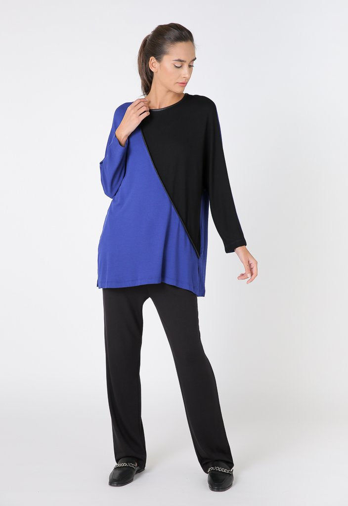 Choice Long Sleeve Comfortable Fit Blouse Cobalt-Black
