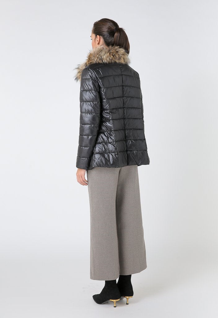 Choice Quilted Fur Detail Puffer Jacket Black