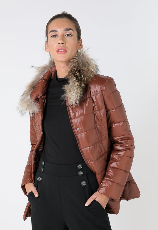 Choice Quilted Fur Detail Puffer Jacket Terracotta