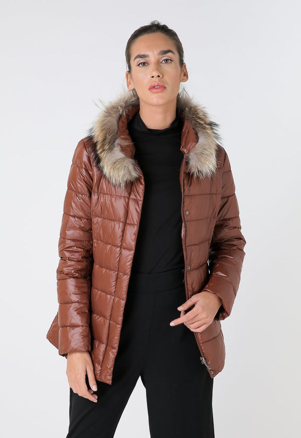 Choice Quilted Fur Detail Puffer Jacket Terracotta
