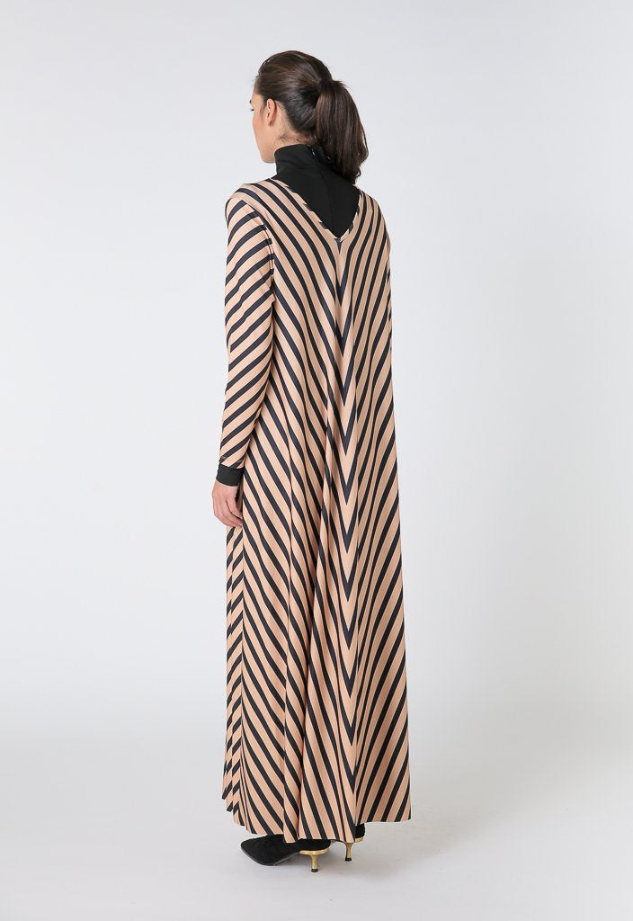 Choice Striped Long Sleeve Maxi Dress Caramel