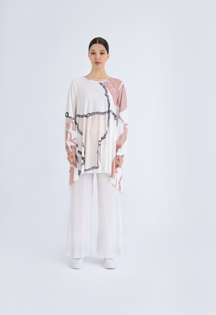 Choice Printed Knit Drape Side Tunic Blouse Blush