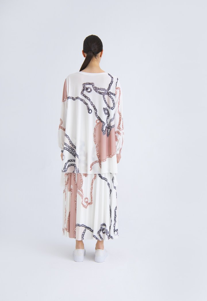 Choice Printed Knit Drape Side Tunic Blouse Blush