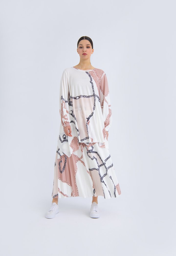 Choice Printed Knit Drape Side Tunic Blouse Blush
