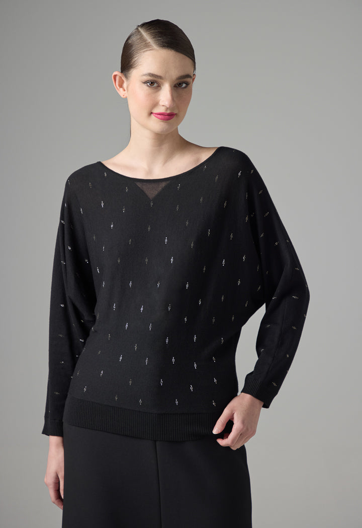 Choice Single Tone Ribbed Knitted Blouse Black