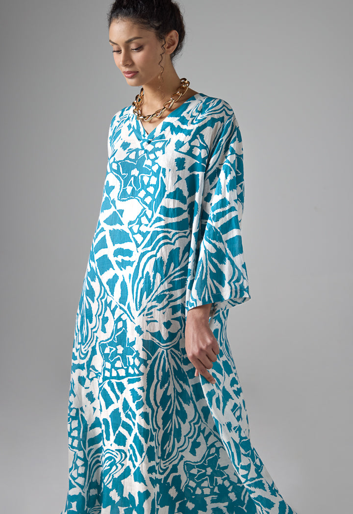 Choice Oversized Printed Belted Maxi Dress Teal