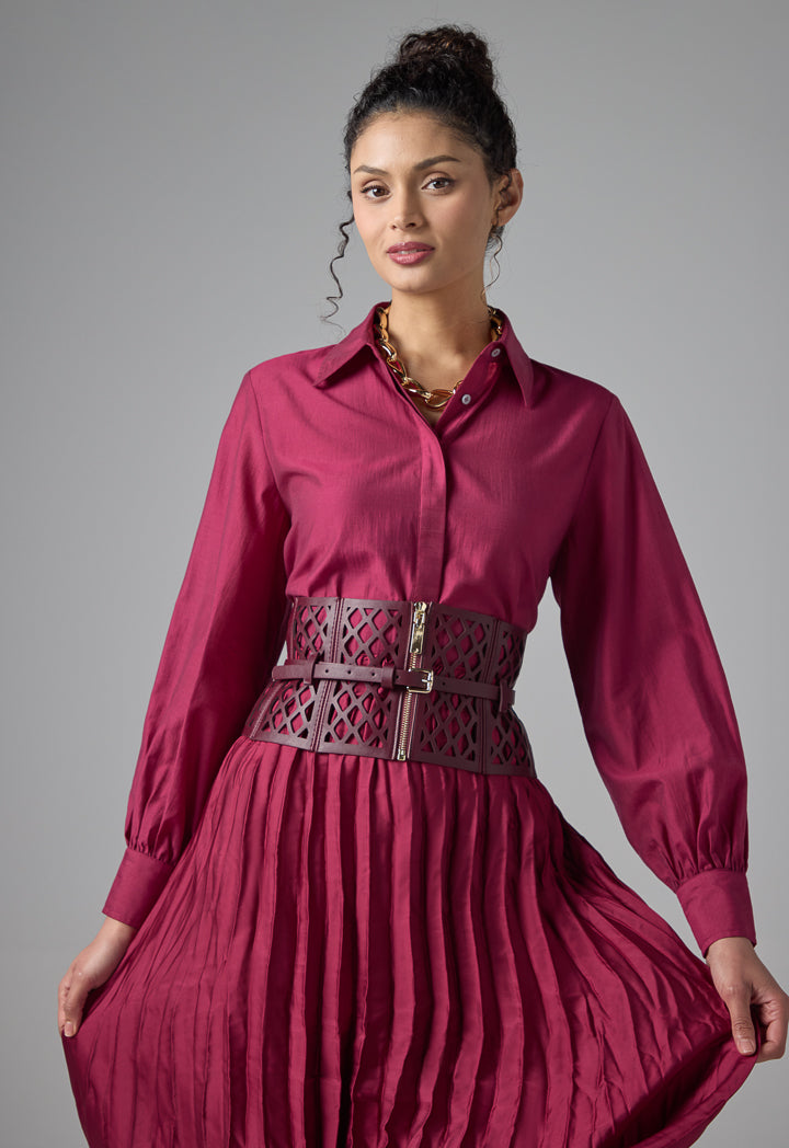 Choice Solid Pleated Skirt Burgundy