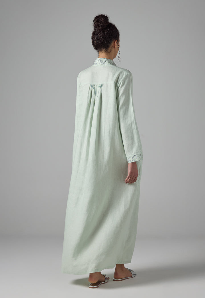 Choice Long Sleeve Crystal Embellished Linen Dress Mint