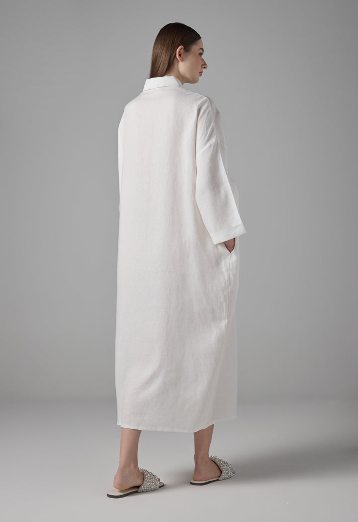 Choice Drop Shoulder Linen Shirt Dress Off White