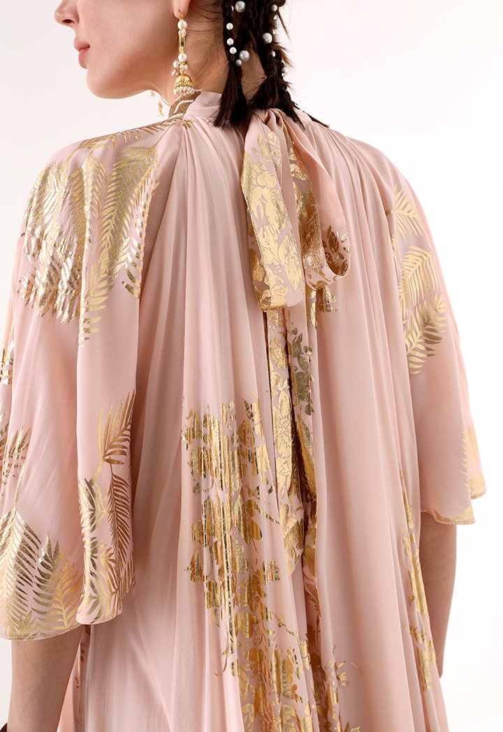 Choice Embellished High Neck Printed Dress Blush - Wardrobe Fashion
