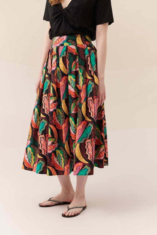 Roman Patterned Pleated Midi Skirt Multi Color