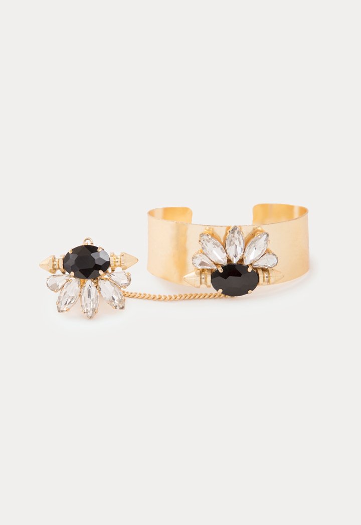 Choice Rhinestone Ring And Bracelet Set Gold - Wardrobe Fashion