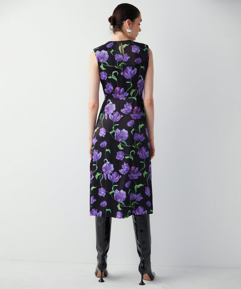 Ipekyol Floral Pattern Padded Midi Dress Lavander
