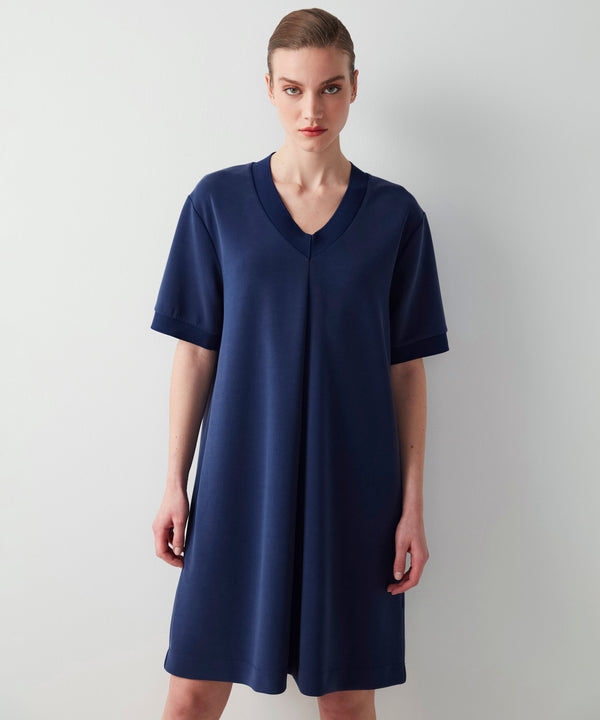 Ipekyol Rib Detailed Combed Cotton Dress Navy Blue