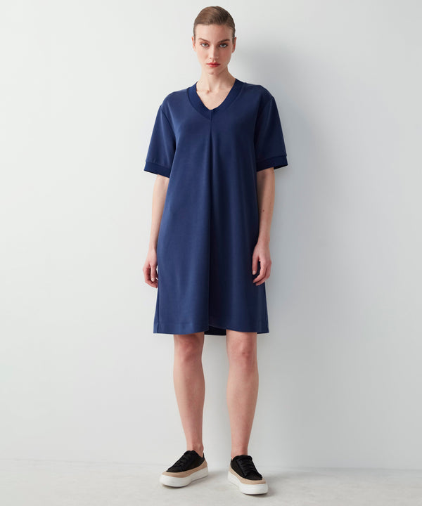 Ipekyol Rib Detailed Combed Cotton Dress Navy Blue