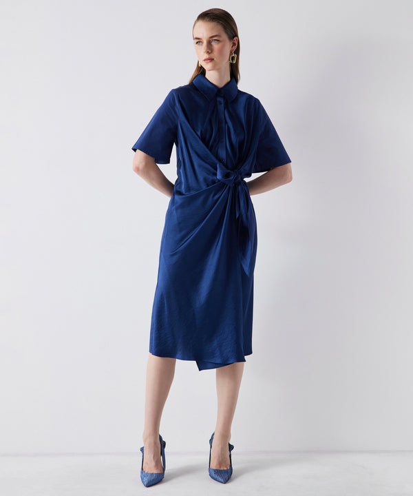 Ipekyol Satin Mix Midi Shirt Dress Navy Blue