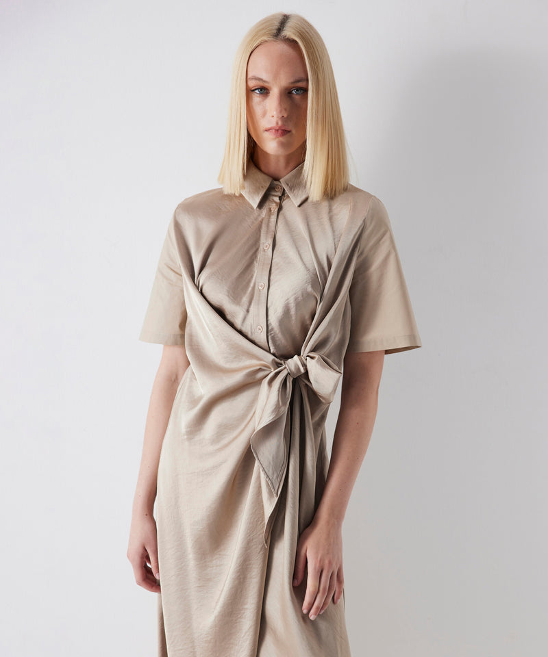 Ipekyol Satin Mix Midi Shirt Dress Beige