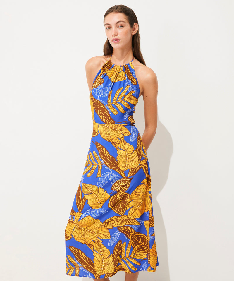 Ipekyol Leaf Pattern Backless Dress Sax