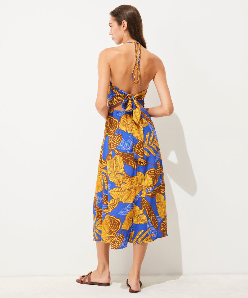 Ipekyol Leaf Pattern Backless Dress Sax