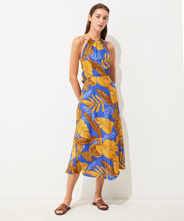 Ipekyol Leaf Pattern Backless Dress Sax