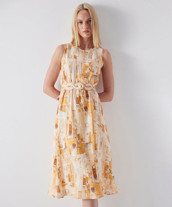 Ipekyol Patterned Linen Blend Dress Apricot