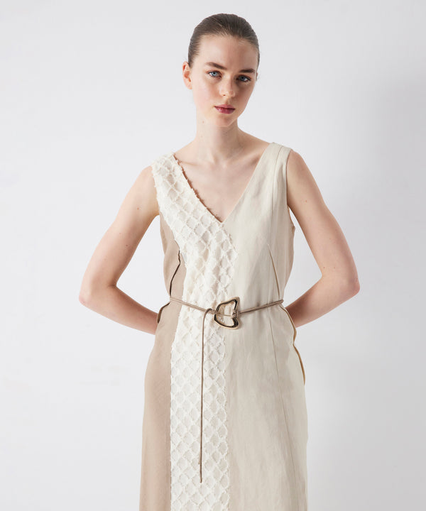 Ipekyol Colorblock Fabric Mix Dress Beige