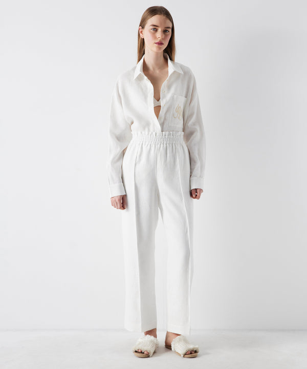 Ipekyol Rib-Stitched Linen Trousers White