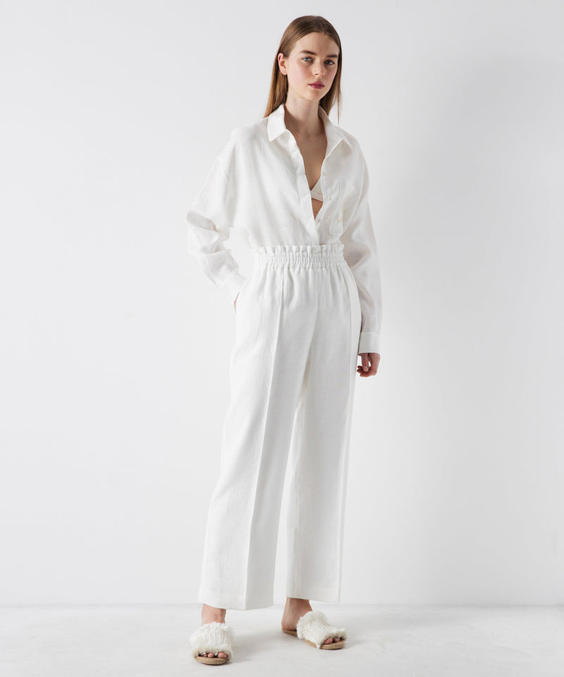 Ipekyol Rib-Stitched Linen Trousers White